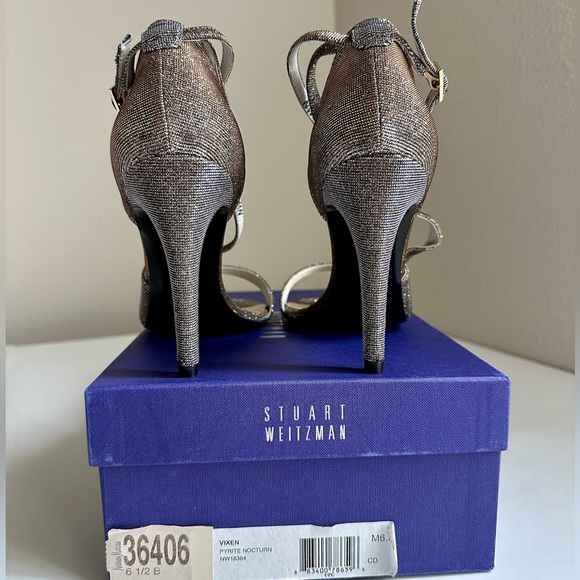 ✨STUART WEITZMAN Vixen Glitter Metallic Woven Strappy Sandals Pyrite Size 6.5 - Picture 11 of 16